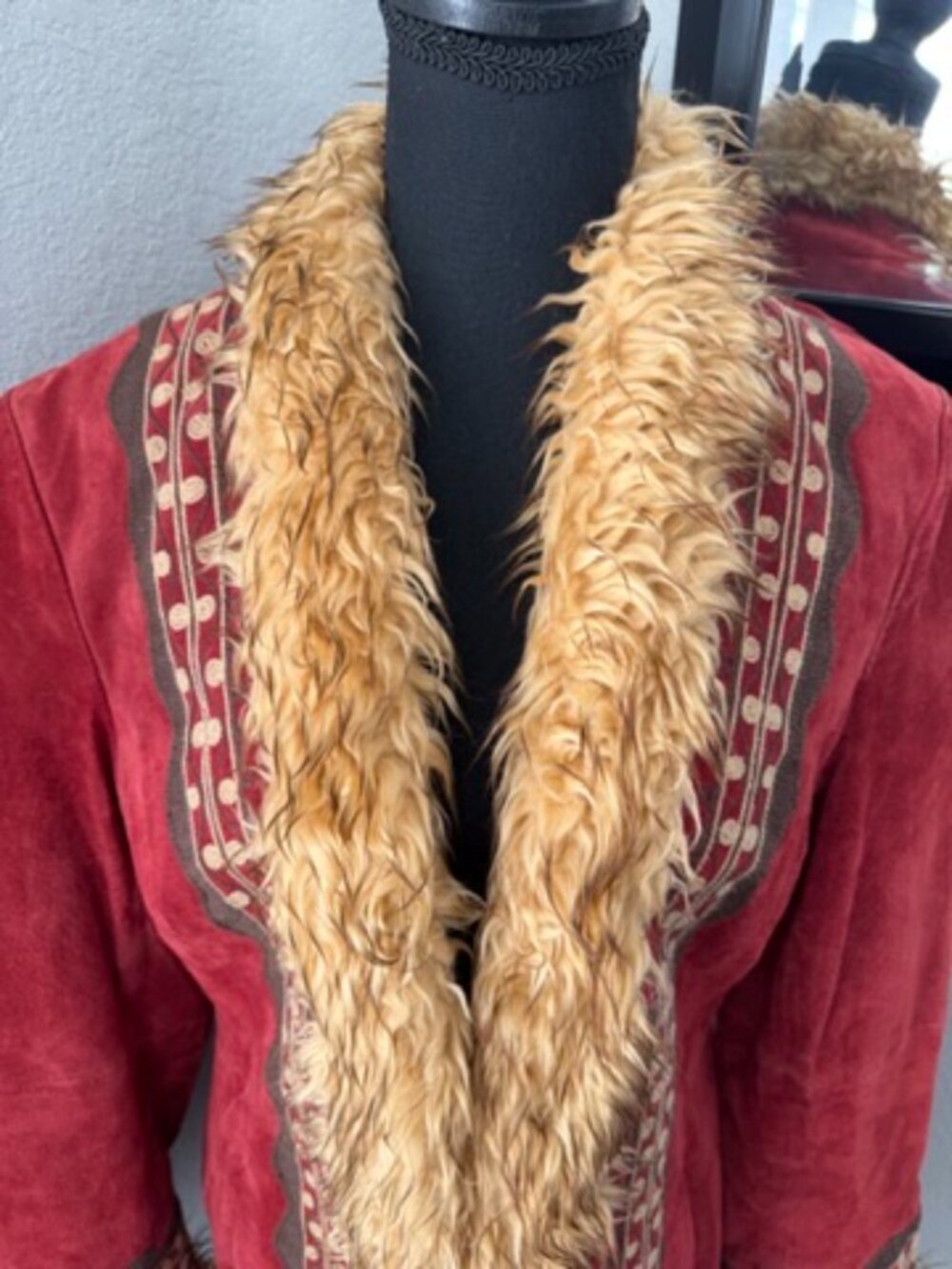 Vtg Y2K MixIt Suede Penny Lane Faux Fur Coat Red Medium - Picture 3 of 13